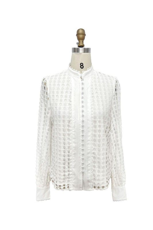 White Embroidered Long Sleeve Top