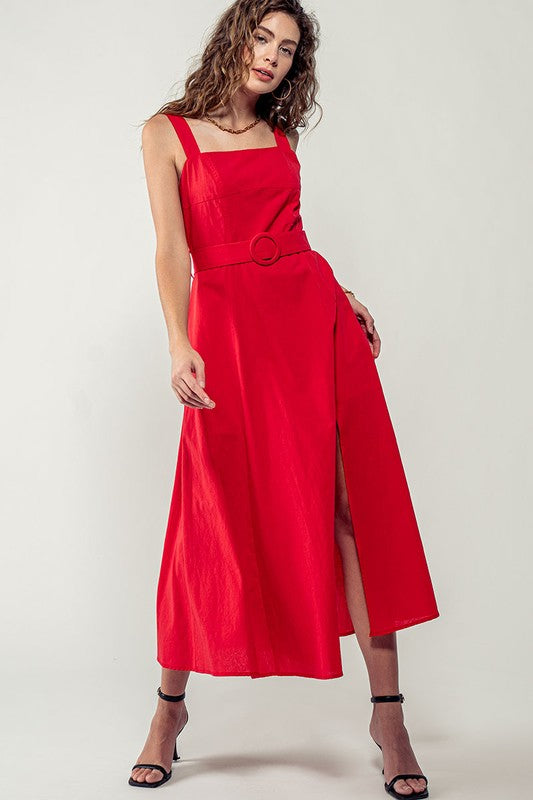 Red Straps A Line Maxi Dress