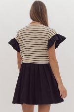 Stripes sweater black denim skirt dress