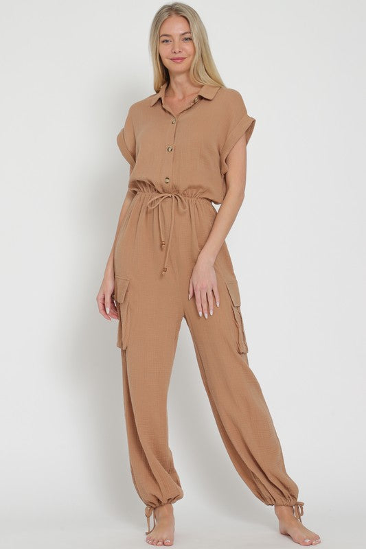 Off white cargo pockets jumpsuit