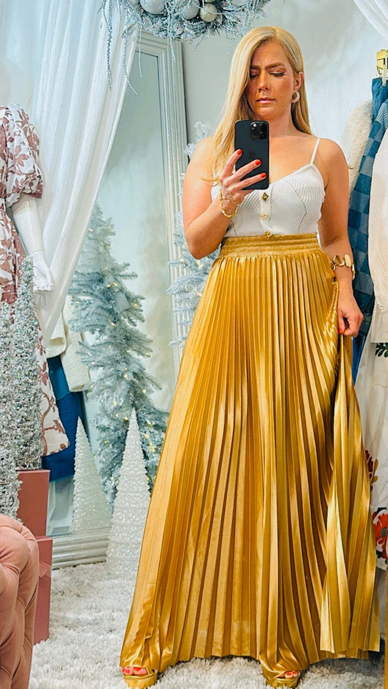 Pleated Maxi Gold Skirt