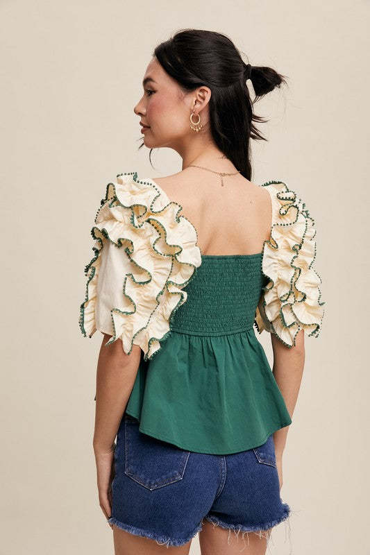 Green Ruffle Top