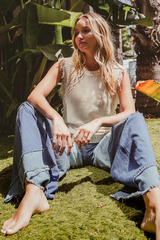 Bell-bottoms layer denim pants