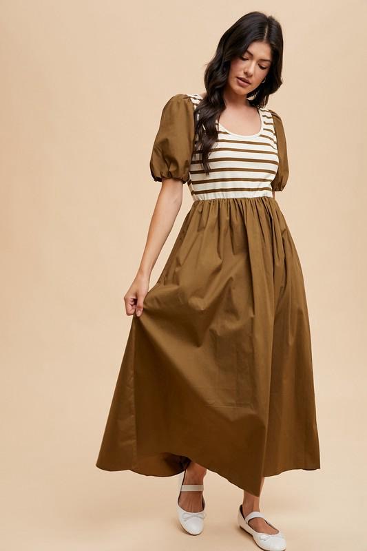 Striped Puff Sleeve Maxi Dress