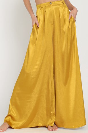 High waisted satin golden camel pants – Li Fashion Specialist