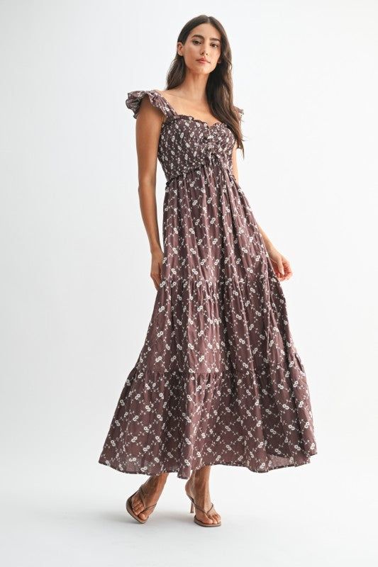 Floral Emboridered Tiered Maxi Dress(Pre order)