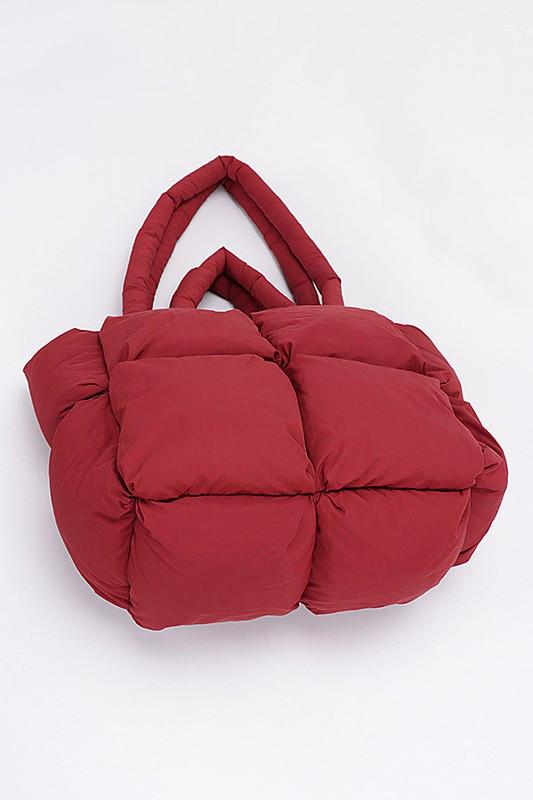 Burgundy Quilted Puffer Convertible Tote Bag