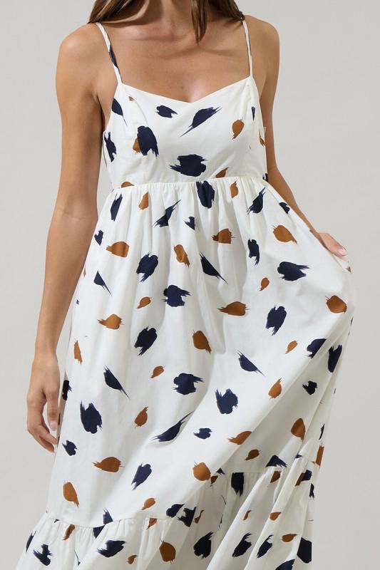 White Maxi Dress with Abstract Print