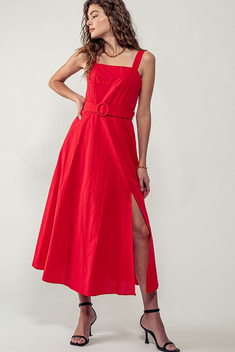 Red Straps A Line Maxi Dress