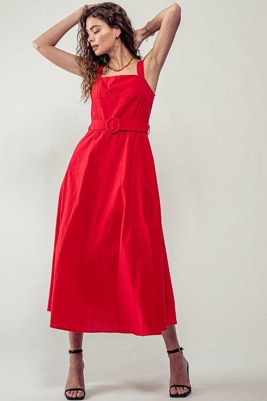 Red Straps A Line Maxi Dress