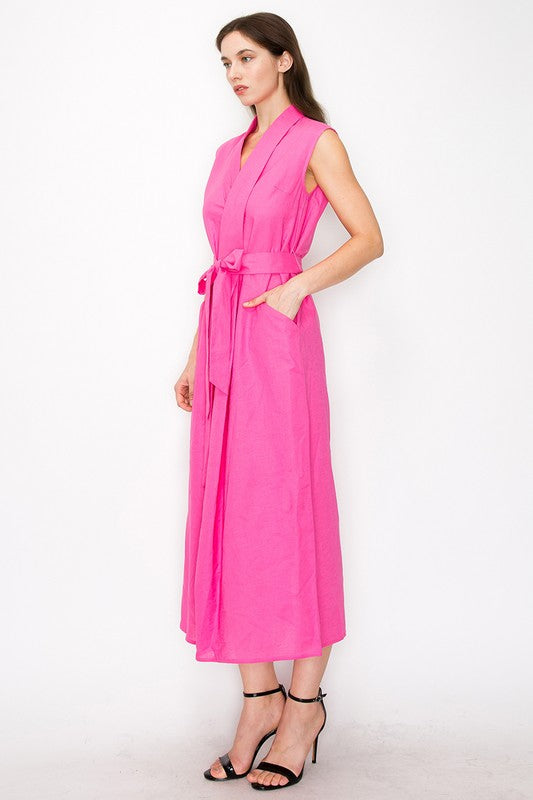 Fucsia sleeveless linen maxi dress