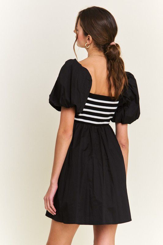 Black and White Striped Short Dress