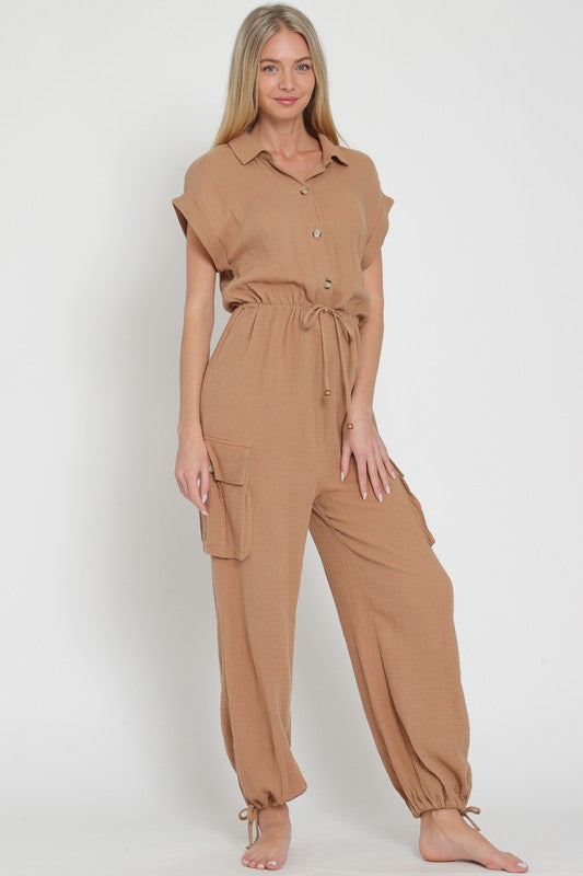 Off white cargo pockets jumpsuit