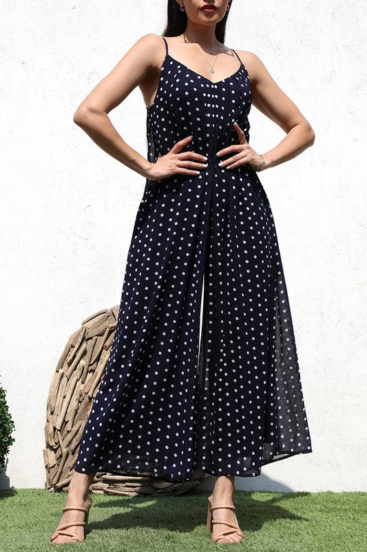 Polka Dot Strap Navy Jumpsuit