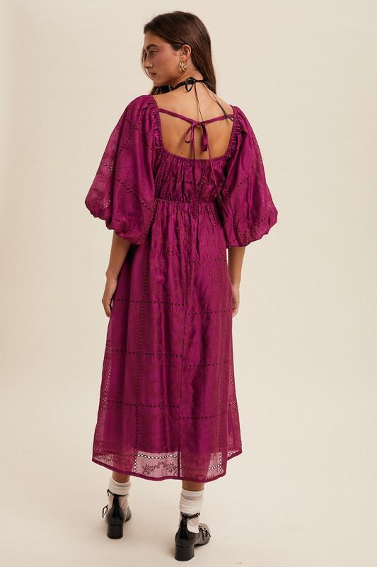 Plum Eyelet Midi Dress