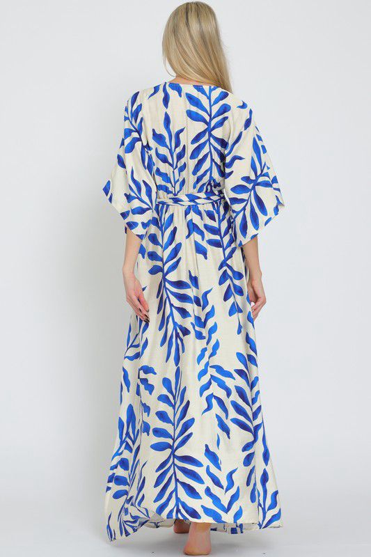 KIMONO SLEEVE ELASTIC WAISTED BELTED MAXI DRESS (Preorder)