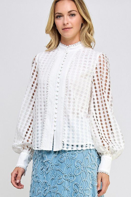 White Embroidered Long Sleeve Top