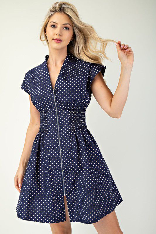 V-Neck Cuffs Sleeve Waist Smocked Mini Dress