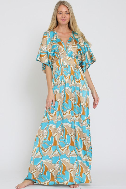 Kimono Turquoise Camel Maxi Dress
