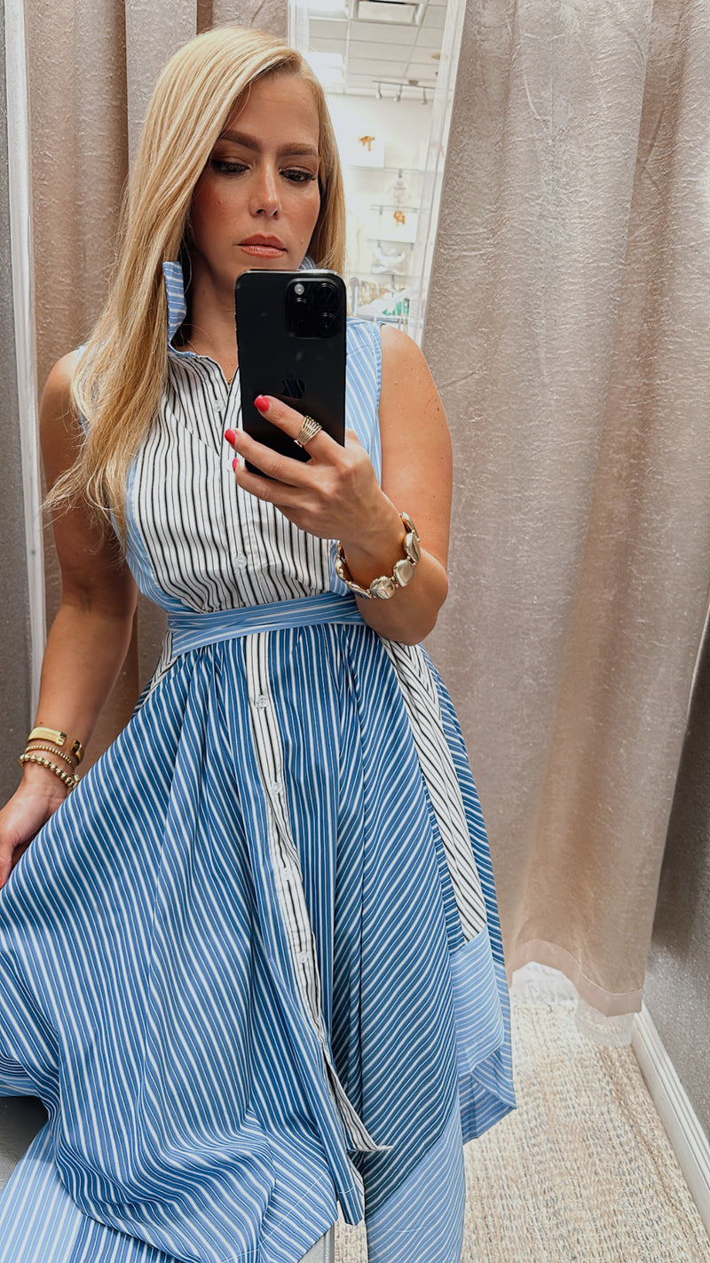 Asymmetrical striped blue dress