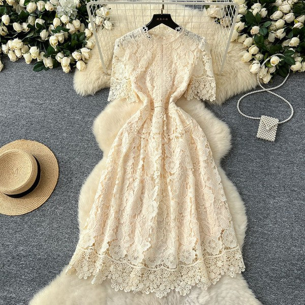 Hollow Hook Flower Lace Dress(Pre order)