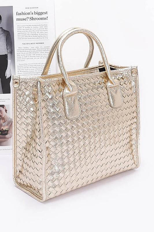 Golden Metallic Braided Tote Bag