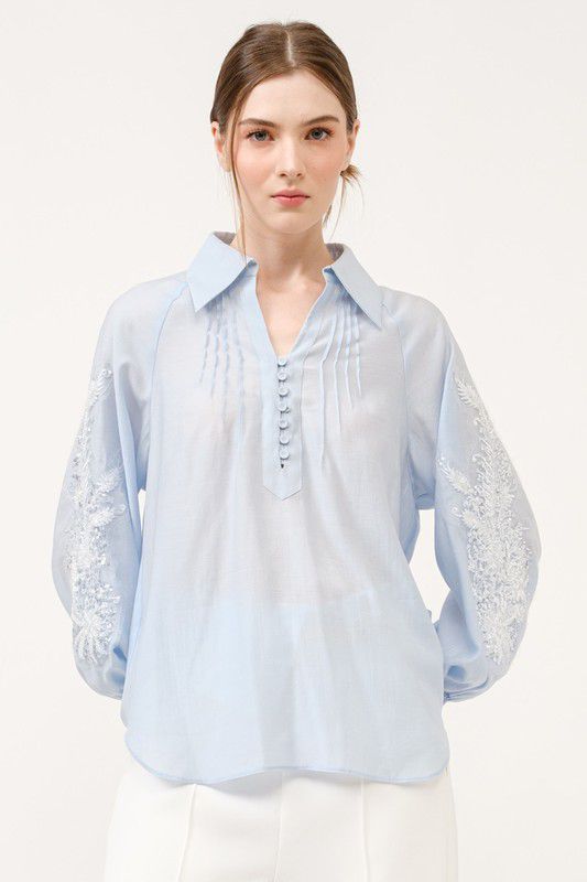 Ivory Embroidered Flowy Blouse