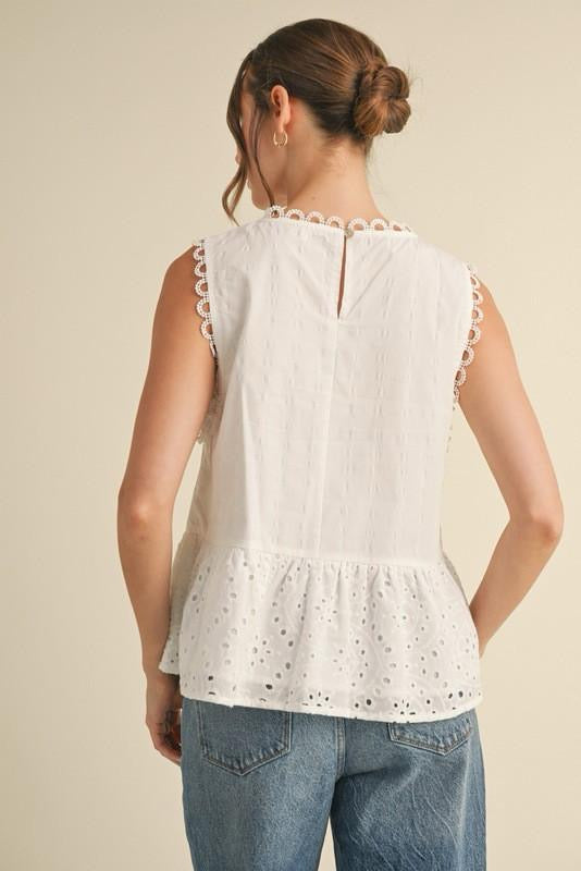 Eyelet Peplum Sleeveless Top (Preorder)