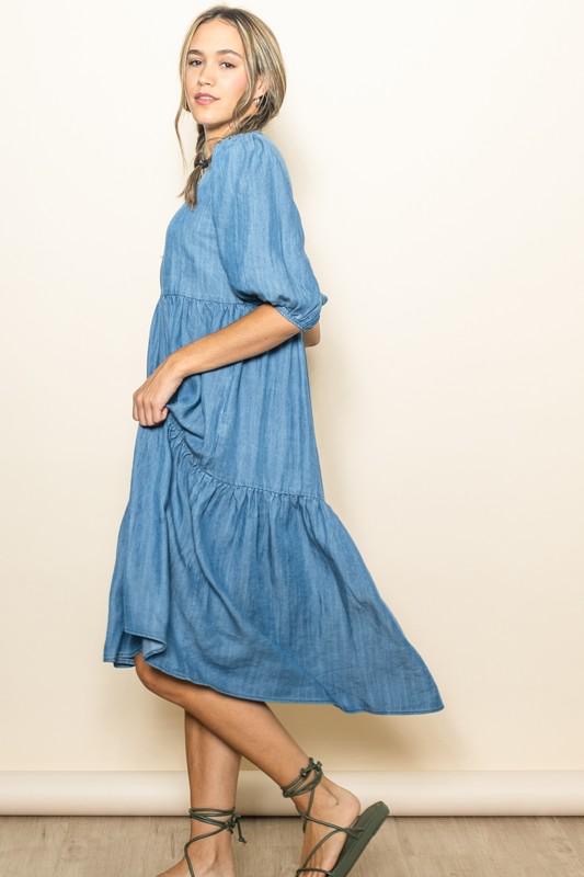 Denim High Low Midi Dress