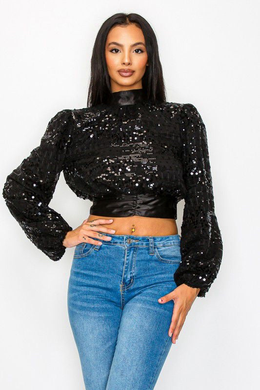 Satin sequins black top