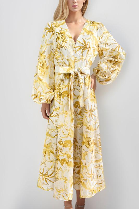 Yellow Floral Belted Maxi Dress