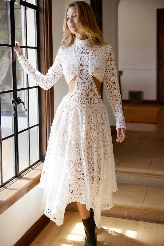 Victorian Cut-Out Crochet Midi Dress