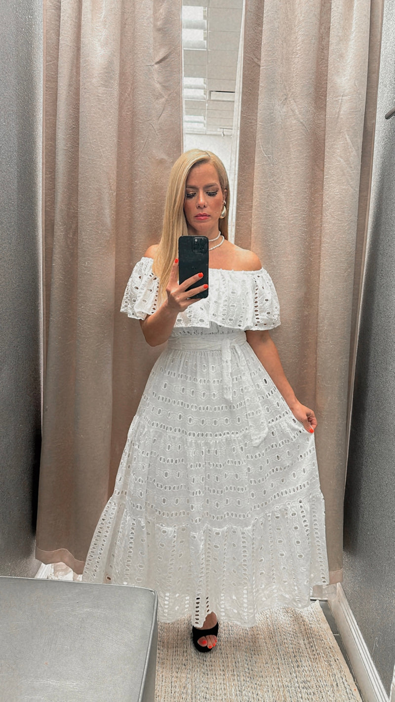 Off shoulder eyelet white dress