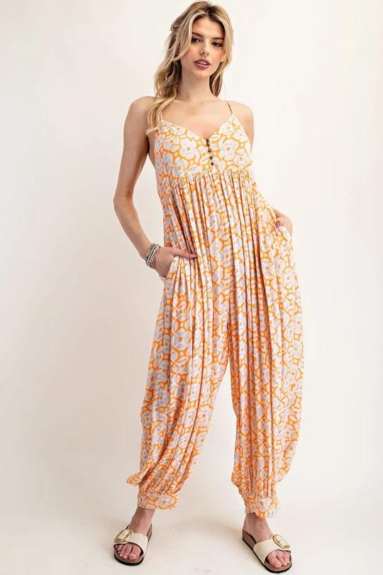 Boho Printed Sleeveless Harem Jumpsuit