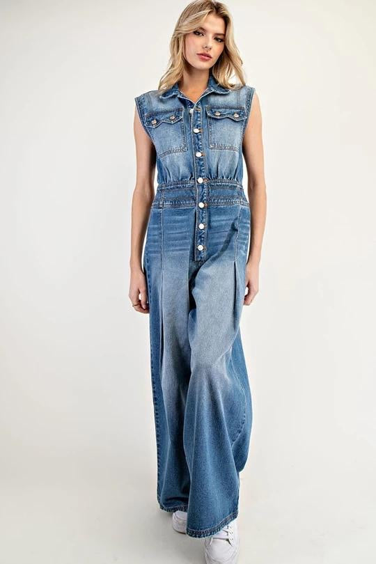 Snow Washed Button Down Jumpsuit (Preorder)