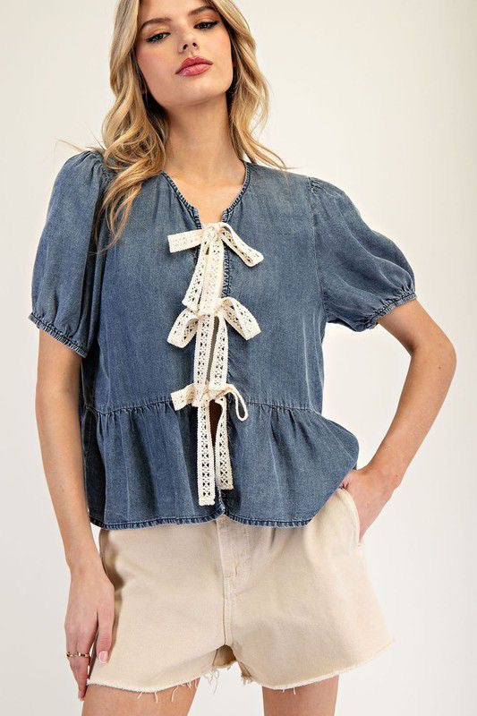 Denim Bow Tie Top