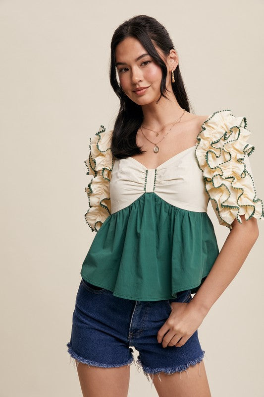 Green Ruffle Top