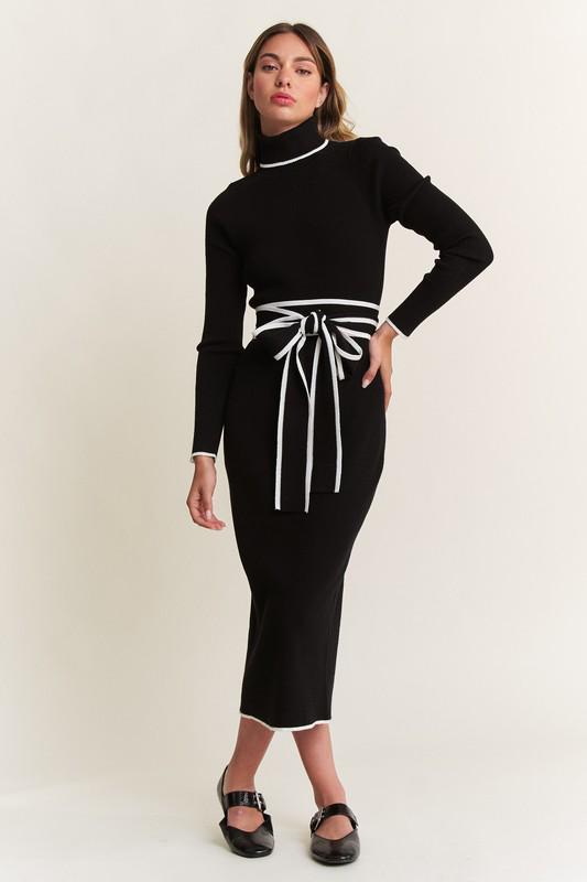 Pencil Black Long Sleeves Midi Dress