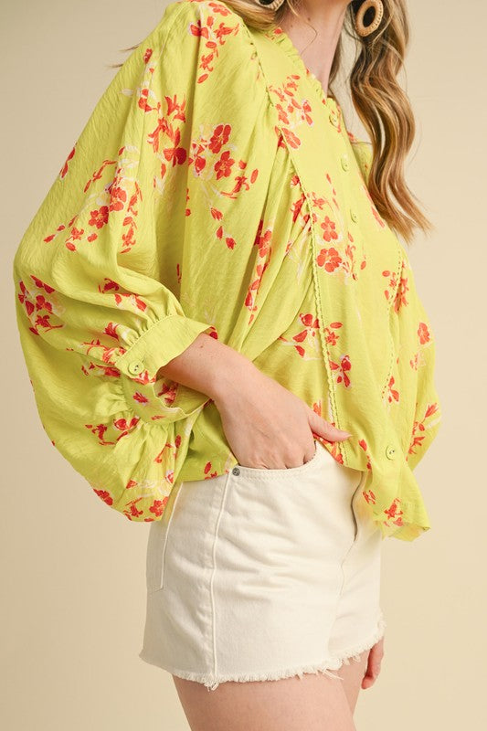 Floral Dolman Sleeve Blouse(Pre order)