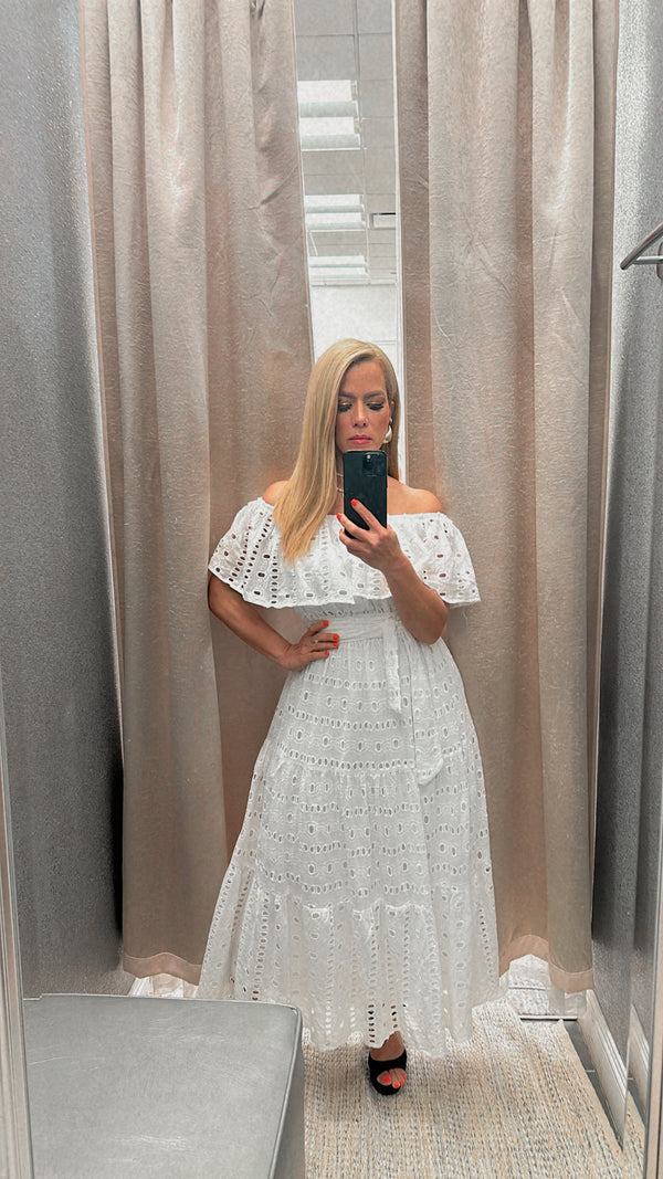 Off shoulder eyelet white dress