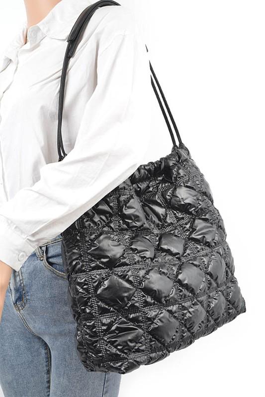 Silver Quilted Bubble Nylon Tote