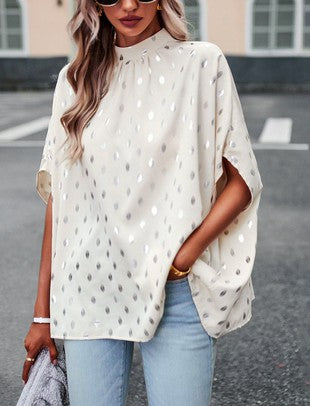 Mock neck 3/4 sleeves white dots top