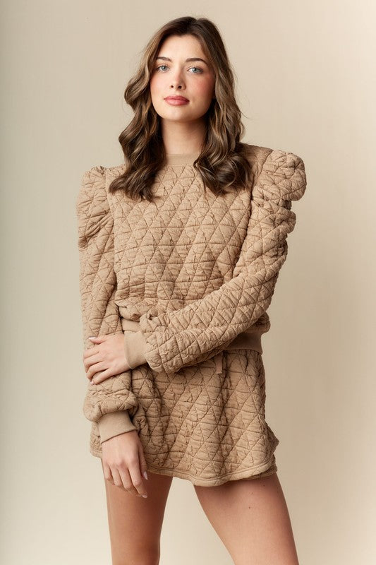 Quilted Puff Sleeve Top And Skort Set(Pre order)
