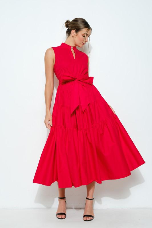 Red Bow-Tie Midi Dress