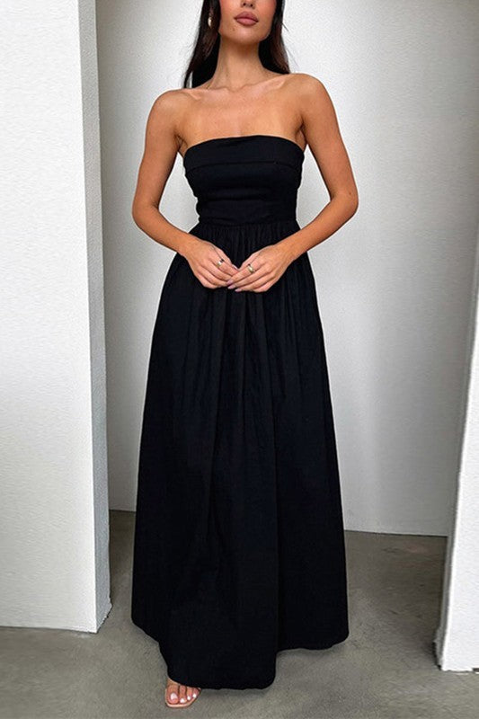 Strapless black maxi dress