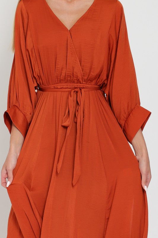 Dolman rust maxi satin dress