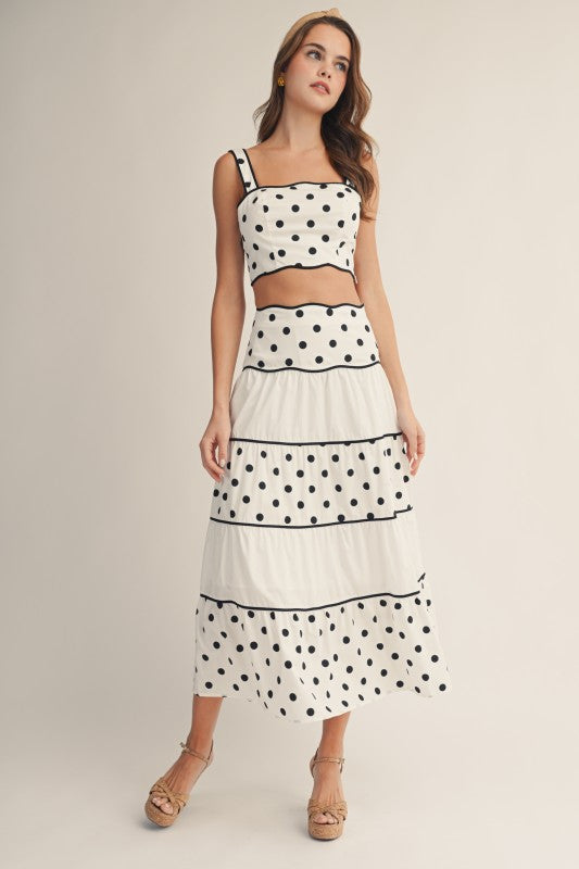 Modern Vintage Polka Dot Crop And Maxi Set(Pre order)Febrero 2026