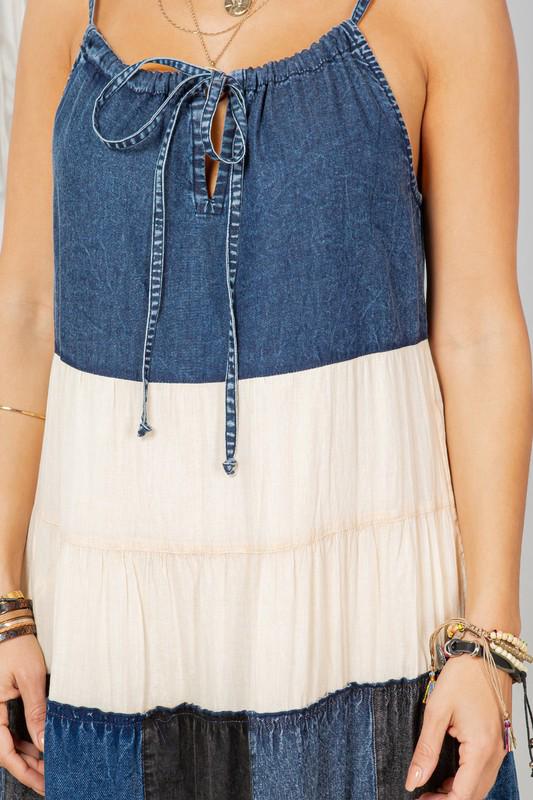 Patchwork Denim Gray Maxi Dress