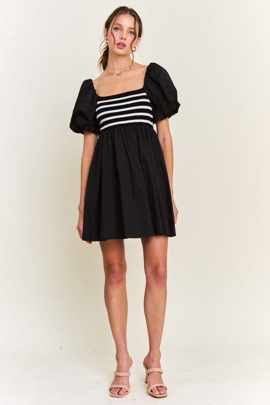 Black and White Striped Short Dress