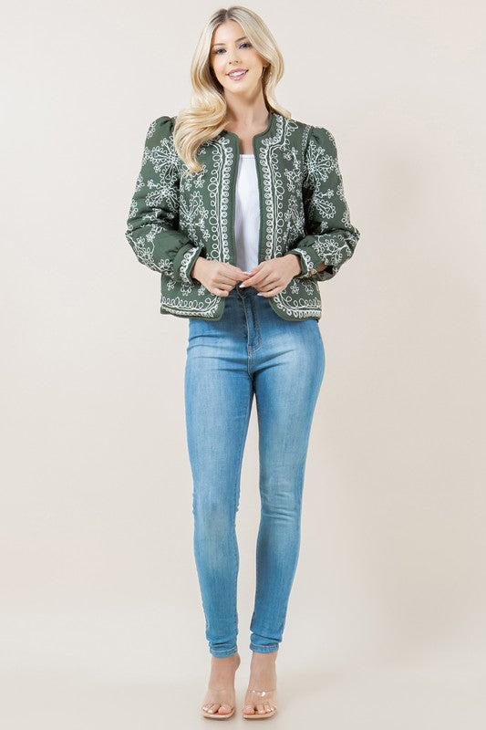 Floral print olive green jacket